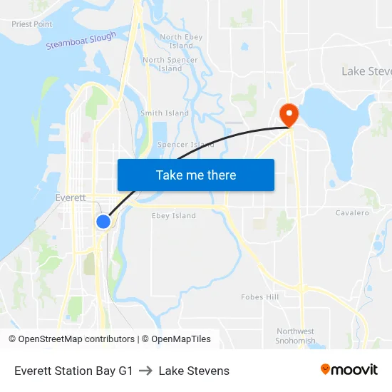 Everett Station Bay G1 to Lake Stevens map