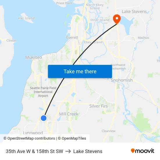 35th Ave W & 158th St SW to Lake Stevens map
