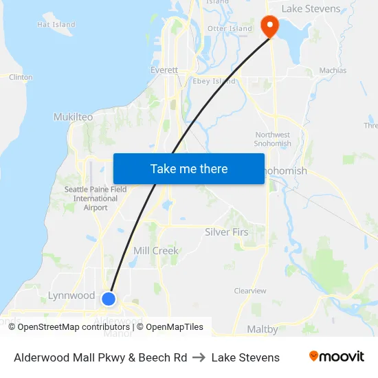 Alderwood Mall Pkwy & Beech Rd to Lake Stevens map