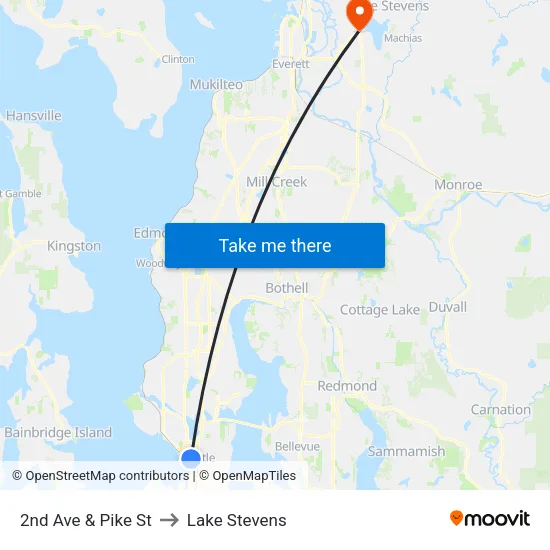 2nd Ave & Pike St to Lake Stevens map