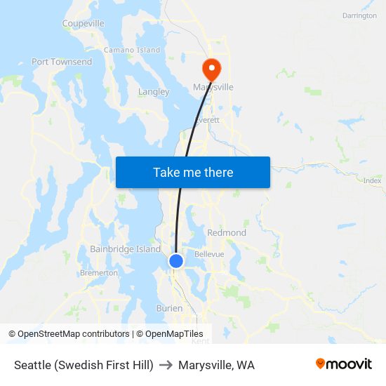 Seattle (Swedish First Hill) to Marysville, WA map