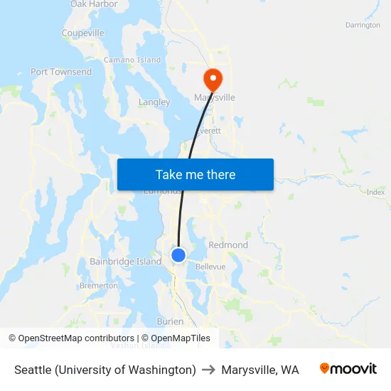 Seattle (University of Washington) to Marysville, WA map