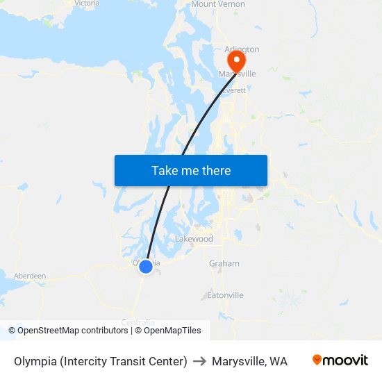 Olympia (Intercity Transit Center) to Marysville, WA map