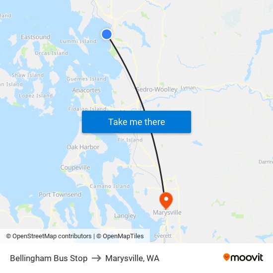 Bellingham Bus Stop to Marysville, WA map