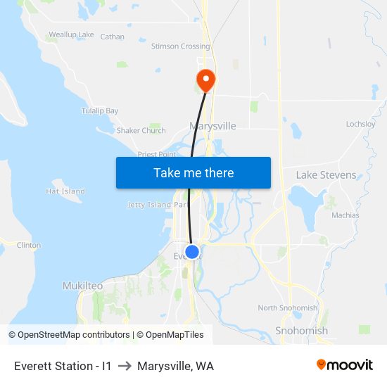 Everett Station - I1 to Marysville, WA map