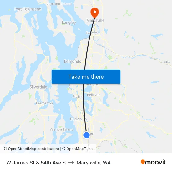 W James St & 64th Ave S to Marysville, WA map