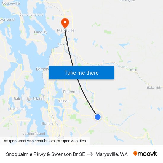 Snoqualmie Pkwy & Swenson Dr SE to Marysville, WA map