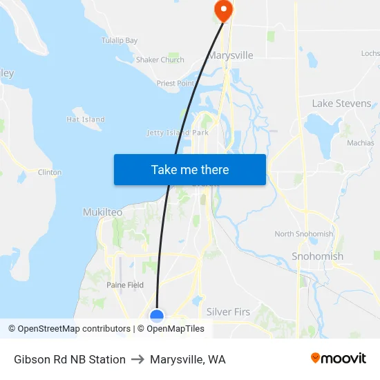 Gibson Rd NB Station to Marysville, WA map