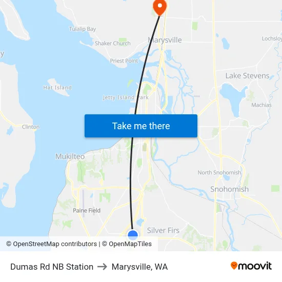 Dumas Rd NB Station to Marysville, WA map