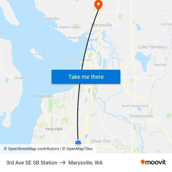 3rd Ave SE SB Station to Marysville, WA map