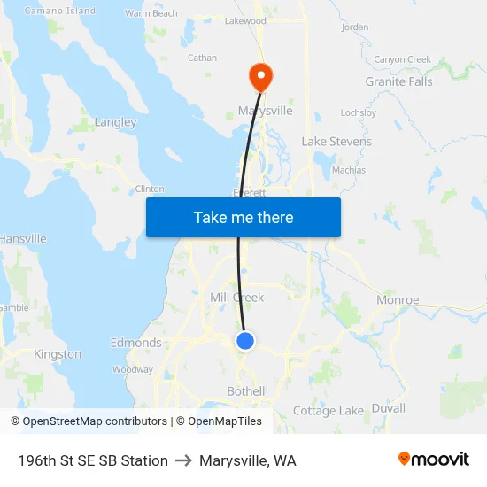 196th St SE SB Station to Marysville, WA map