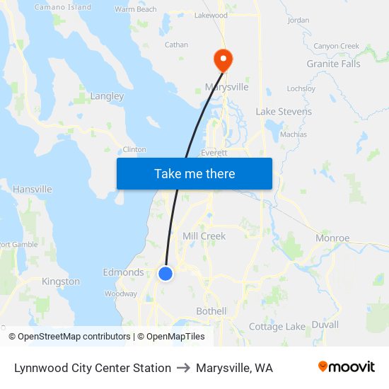 Lynnwood Transit Center to Marysville, WA map