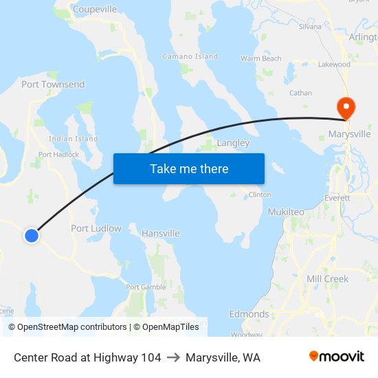 Center Road at Highway 104 to Marysville, WA map