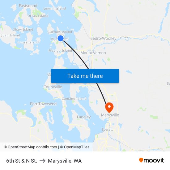 6th St & N St. to Marysville, WA map