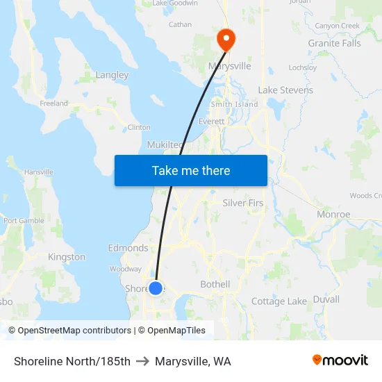 Shoreline North/185th to Marysville, WA map