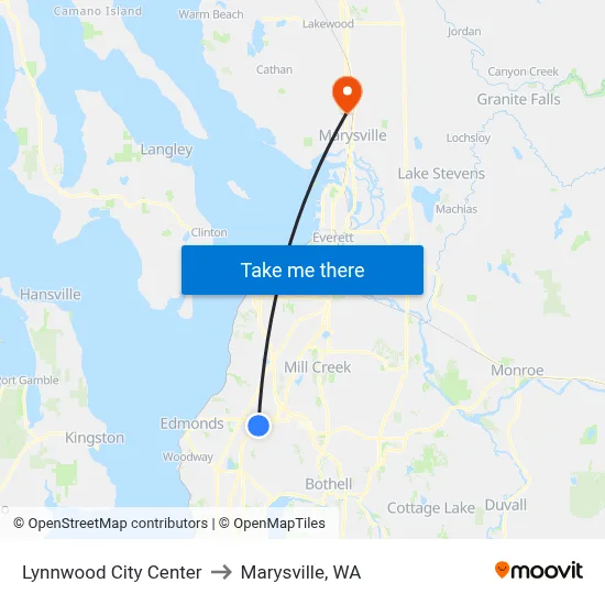 Lynnwood City Center to Marysville, WA map
