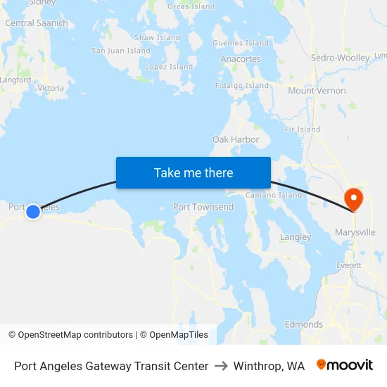 Port Angeles Gateway Transit Center to Winthrop, WA map