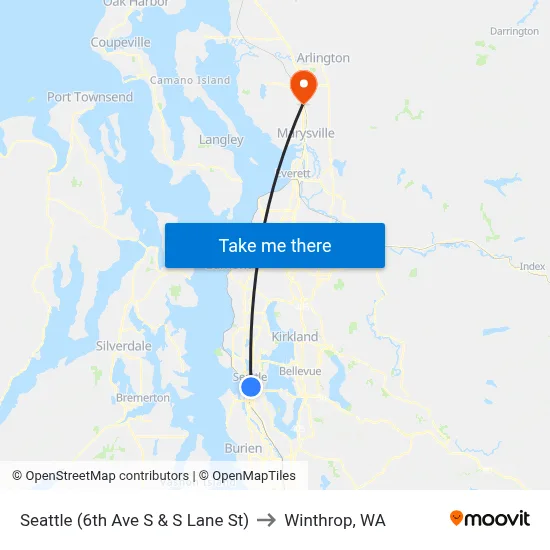 Seattle (6th Ave S & S Lane St) to Winthrop, WA map