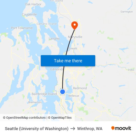 Seattle (University of Washington) to Winthrop, WA map