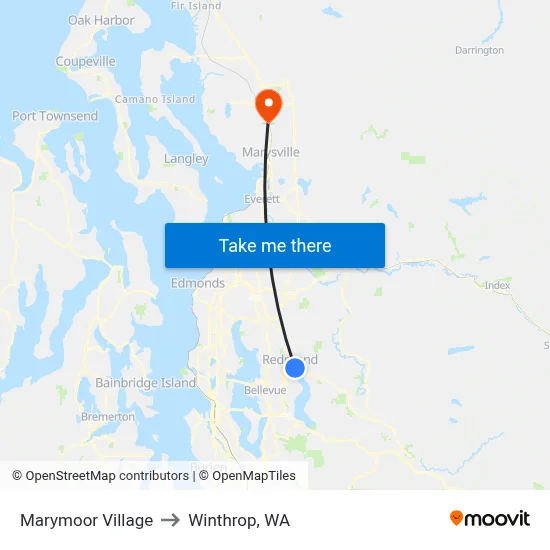 Marymoor Village to Winthrop, WA map