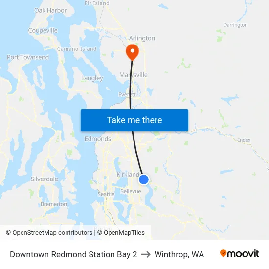 Downtown Redmond Station Bay 2 to Winthrop, WA map