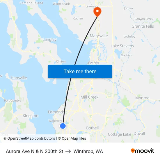 Aurora Ave N & N 200th St to Winthrop, WA map