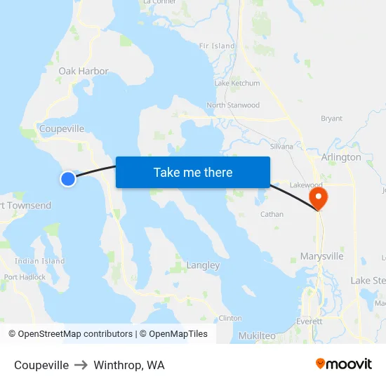 Coupeville to Winthrop, WA map