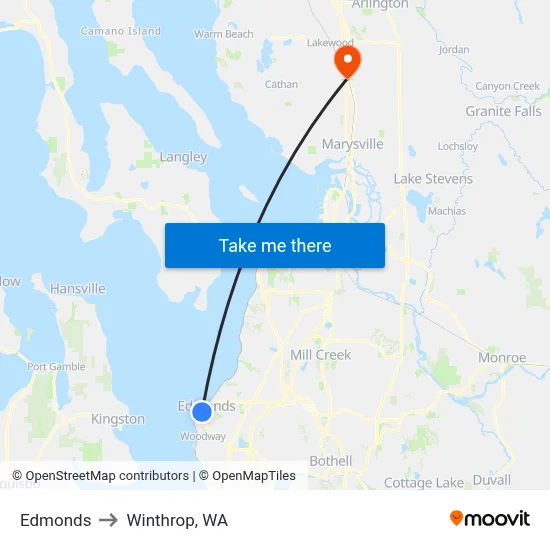 Edmonds to Winthrop, WA map