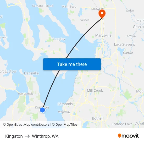 Kingston to Winthrop, WA map