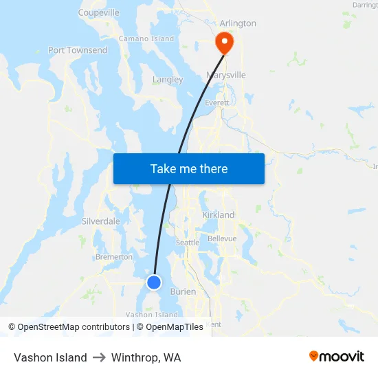 Vashon Island to Winthrop, WA map