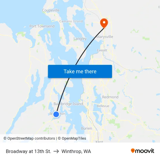 Broadway at 13th St. to Winthrop, WA map