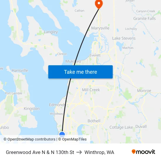 Greenwood Ave N & N 130th St to Winthrop, WA map