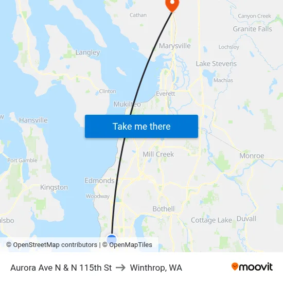 Aurora Ave N & N 115th St to Winthrop, WA map