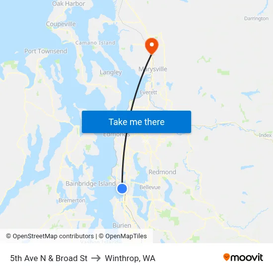 5th Ave N & Broad St to Winthrop, WA map