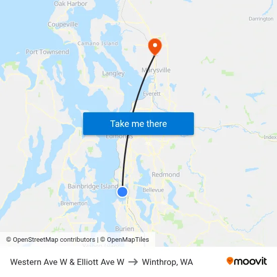 Western Ave W & Elliott Ave W to Winthrop, WA map