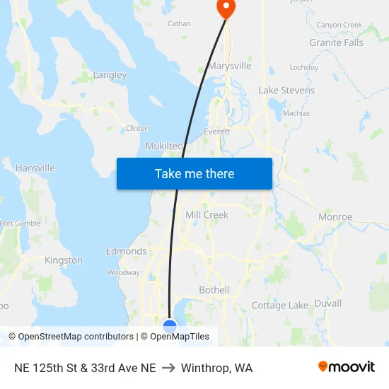 NE 125th St & 33rd Ave NE to Winthrop, WA map