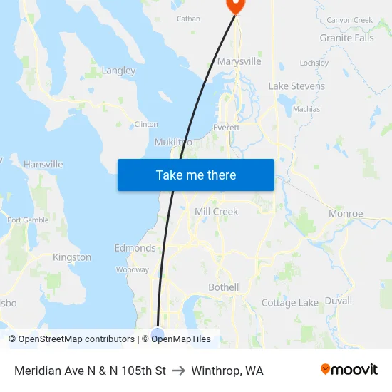 Meridian Ave N & N 105th St to Winthrop, WA map