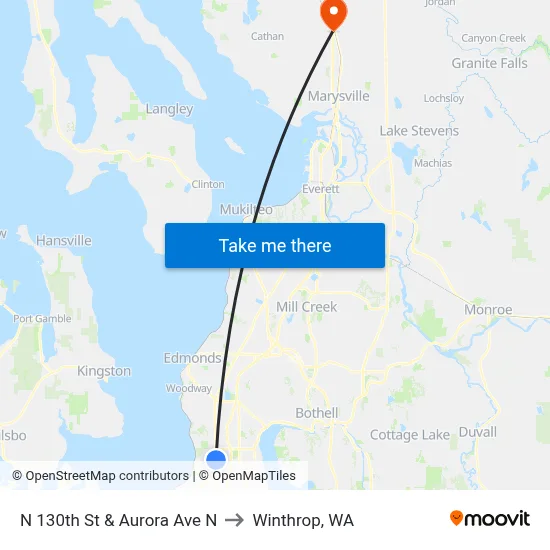 N 130th St & Aurora Ave N to Winthrop, WA map