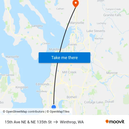15th Ave NE & NE 135th St to Winthrop, WA map