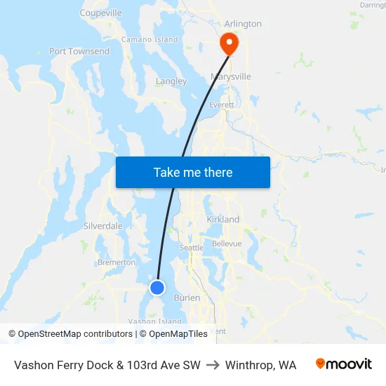 Vashon Ferry Dock & 103rd Ave SW to Winthrop, WA map