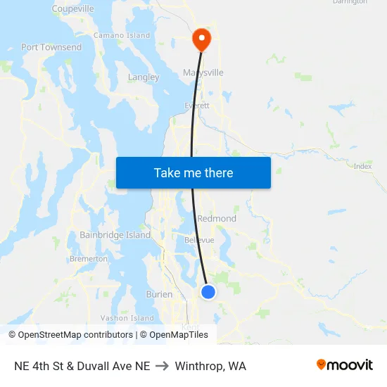 NE 4th St & Duvall Ave NE to Winthrop, WA map