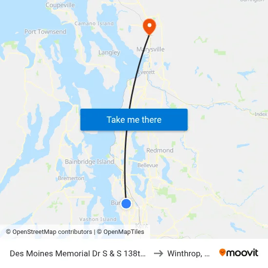 Des Moines Memorial Dr S & S 138th St to Winthrop, WA map