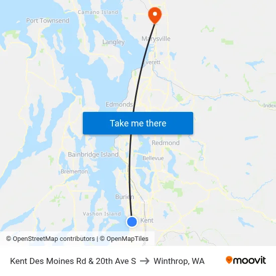 Kent Des Moines Rd & 20th Ave S to Winthrop, WA map