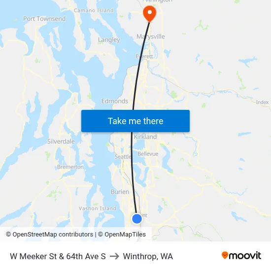 W Meeker St & 64th Ave S to Winthrop, WA map