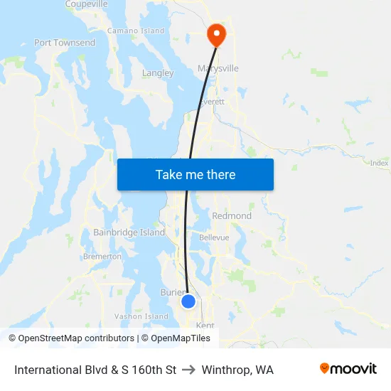 International Blvd & S 160th St to Winthrop, WA map