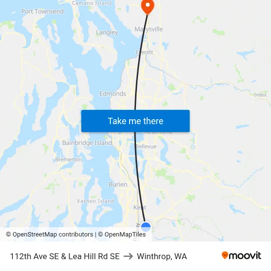 112th Ave SE & Lea Hill Rd SE to Winthrop, WA map