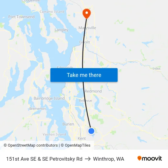 151st Ave SE & SE Petrovitsky Rd to Winthrop, WA map