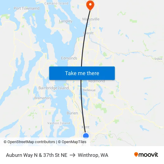 Auburn Way N & 37th St NE to Winthrop, WA map