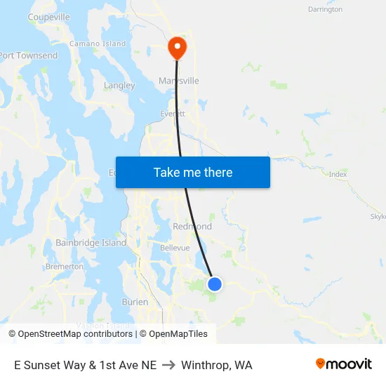 E Sunset Way & 1st Ave NE to Winthrop, WA map