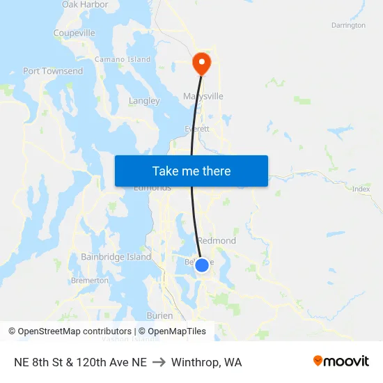 NE 8th St & 120th Ave NE to Winthrop, WA map